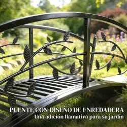 Puente de Jardín Metálico 1,2 m Puente Decorativo para Estanques con Barandillas de Seguridad y Diseño de Hojas ... - Ogal.Es