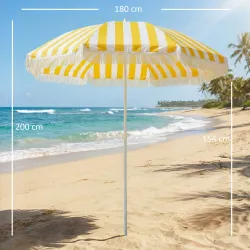 Sombrilla de Playa con Flecos Ø180 cm Sombrilla de Terraza Exterior Altura Ajustable Inclinación 30° Amarillo y ... - Ogal.Es