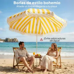 Sombrilla de Playa con Flecos Ø180 cm Sombrilla de Terraza Exterior Altura Ajustable Inclinación 30° Amarillo y ... - Ogal.Es