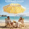 Sombrilla de Playa con Flecos Ø180 cm Sombrilla de Terraza Exterior Altura Ajustable Inclinación 30° Amarillo y ... - Ogal.Es