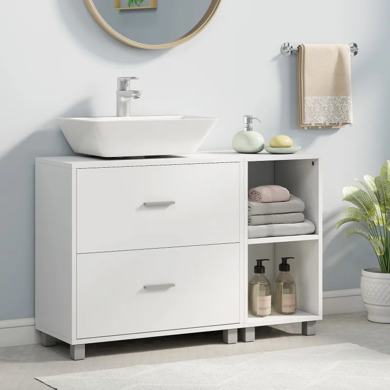 Mueble Bajo Lavabo Mueble de Baño con 2 Cajones y 2 Estantes Abiertos para Lavabo sin Pedestal 90x30x60 cm Blanco - Ogal.Es