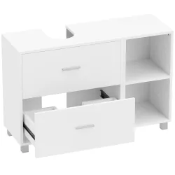 Mueble Bajo Lavabo Mueble de Baño con 2 Cajones y 2 Estantes Abiertos para Lavabo sin Pedestal 90x30x60 cm Blanco - Ogal.Es