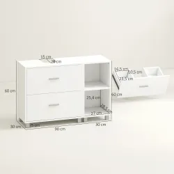 Mueble Bajo Lavabo Mueble de Baño con 2 Cajones y 2 Estantes Abiertos para Lavabo sin Pedestal 90x30x60 cm Blanco - Ogal.Es