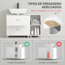 Mueble Bajo Lavabo Mueble de Baño con 2 Cajones y 2 Estantes Abiertos para Lavabo sin Pedestal 90x30x60 cm Blanco - Ogal.Es