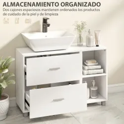 Mueble Bajo Lavabo Mueble de Baño con 2 Cajones y 2 Estantes Abiertos para Lavabo sin Pedestal 90x30x60 cm Blanco - Ogal.Es