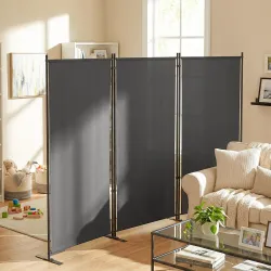 Biombo Plegable de 3 Paneles 260x180 cm Biombo Separador de Ambientes con Soporte de Metal UPF 30+ Gris Oscuro - Ogal.Es