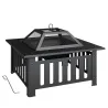 Brasero Exterior de Acero Cuadrado 67x67x47 cm Brasero Exterior Jardín con Atizador Tapa de Malla para Fiesta Negro - Ogal.Es