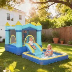 Castillo Hinchable para Niños con Soplador Tobogán Cama Elástica Piscina y Aro de Baloncesto para Niños 3-8 Años... - Ogal.Es