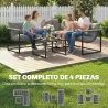 Conjunto de Jardín Exterior con Cojines Gruesos 2 Sofás de 2 Plazas Sofá de Esquina y Mesa de Centro de Vidrio Gris - Ogal.Es