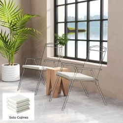Juego de Cojines para Sillas de Comedor 46x42x7 cm 6 Piezas con Funda Lavable y Lazos, Impermeable y Anti-UV Crema - Ogal.Es