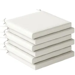 Juego de Cojines para Sillas de Comedor 46x42x7 cm 6 Piezas con Funda Lavable y Lazos, Impermeable y Anti-UV Crema - Ogal.Es