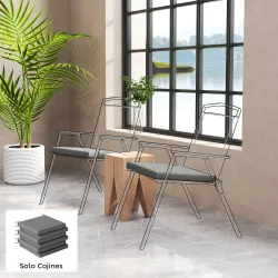 Juego de Cojines para Sillas de Comedor 46x42x7 cm 6 Piezas con Funda Lavable y Lazos Impermeable Anti-UV Gris O... - Ogal.Es