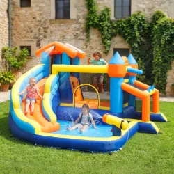 Castillo Hinchable Acuático 8 en 1 con Soplador 550W Tobogán Trampolín Escalada Piscina Portería Canasta Lanzami... - Ogal.Es