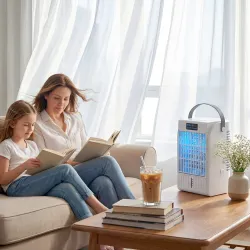 Mini Enfriador de Aire 4 en 1 con 4 Velocidades 2 Modos de Nebulización Luz LED RGB de 7 Colores Blanco - Ogal.Es
