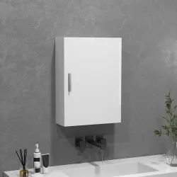 Armario de Baño de Pared con Estantes Ajustables de Vidrio Templado Ahorro de Espacio 40x15x55 cm Blanco Brillo - Ogal.Es