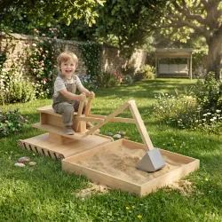 Arenero para Niños de Madera con Excavadora Arenero Infantil con Asiento Giratorio 360° y Forro 184x90x56 cm Nat... - Ogal.Es