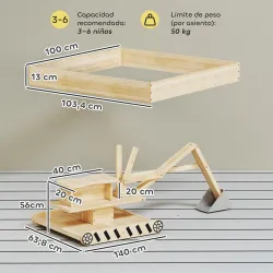 Arenero para Niños de Madera con Excavadora Arenero Infantil con Asiento Giratorio 360° y Forro 184x90x56 cm Nat... - Ogal.Es