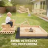 Arenero para Niños de Madera con Excavadora Arenero Infantil con Asiento Giratorio 360° y Forro 184x90x56 cm Nat... - Ogal.Es