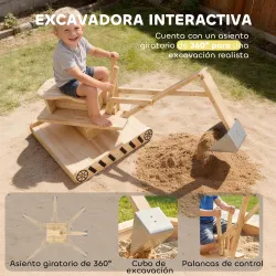Arenero para Niños de Madera con Excavadora Arenero Infantil con Asiento Giratorio 360° y Forro 184x90x56 cm Nat... - Ogal.Es