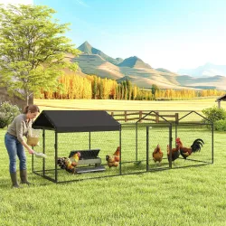 Gallinero para Exterior Grande 3x1x1 m Gallinero Metálico con Cubierta Tela Oxford Anti-UV e Impermeable Negro - Ogal.Es