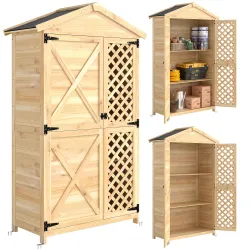 Armario de Exterior de Madera con Techo Inclinado Asfalto 2 Puertas con Pestillo 2 Estantes 101,5x49x176 cm Natural - Ogal.Es
