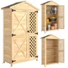 Armario de Exterior de Madera con Techo Inclinado Asfalto 2 Puertas con Pestillo 2 Estantes 101,5x49x176 cm Natural - Ogal.Es