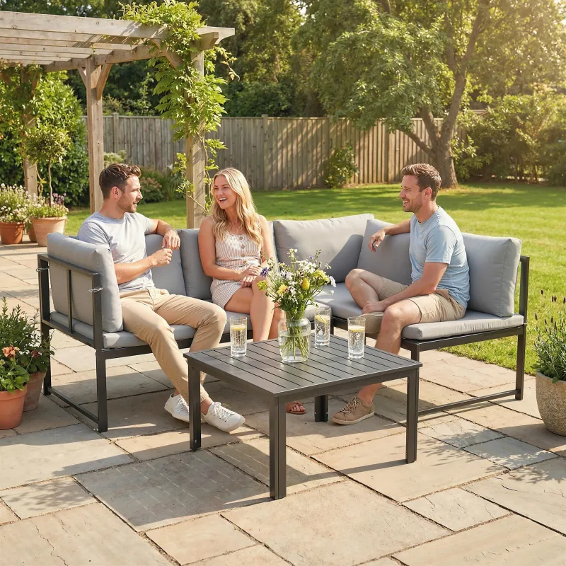 Conjunto de Jardín Exterior con Cojines 2 Sofás de 2 Plazas Reposabrazos Ajustables y Mesa de Centro de Listones... - Ogal.Es