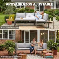 Conjunto de Jardín Exterior con Cojines 2 Sofás de 2 Plazas Reposabrazos Ajustables y Mesa de Centro de Listones... - Ogal.Es