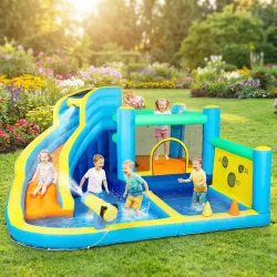 Castillo Hinchable Acuático 8 en 1 con Soplador 550W Tobogán Trampolín Escalada Piscinas Canasta Lanzamiento de ... - Ogal.Es