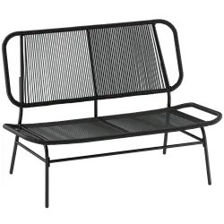 Banco Exterior de Ratán de 2 Plazas con Asiento y Respaldo Tejidos de Ratán Estructura de Acero Carga 240 kg Negro - Ogal.Es