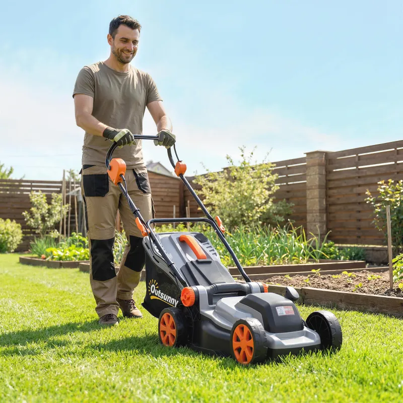 Cortacésped a Batería Inalámbrico 18V con 2 Baterías de 4Ah Ancho de Corte de 34 cm y Función de Mulching Motor ... - Ogal.Es