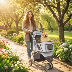 Carrito para Perros Pequeños Plegable hasta 10 kg con 3 Ruedas Capota Ajustable Cesta Ventanas de Malla Portavas... - Ogal.Es