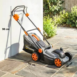 Cortacésped a Batería Inalámbrico 18V con 2 Baterías de 4Ah Ancho de Corte de 34 cm y Función de Mulching Motor ... - Ogal.Es