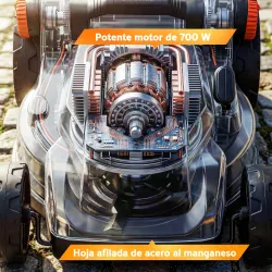 Cortacésped a Batería Inalámbrico 18V con 2 Baterías de 4Ah Ancho de Corte de 34 cm y Función de Mulching Motor ... - Ogal.Es