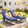 Set de 2 Tumbonas Plegables con Reposacabezas Cojines Bolsillo Lateral y Respaldo Reclinable 5 Posiciones Azul - Ogal.Es