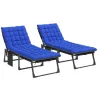 Set de 2 Tumbonas Plegables con Reposacabezas Cojines Bolsillo Lateral y Respaldo Reclinable 5 Posiciones Azul - Ogal.Es