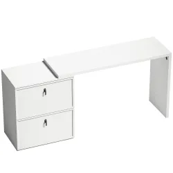 Escritorio Reversible en Forma de L con 2 Cajones Archivadores Diseño Moderno para Espacios Pequeños Oficina Blanco - Ogal.Es