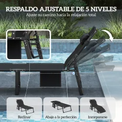 Set de 2 Tumbonas Plegables con Reposacabezas Cojines Bolsillo Lateral y Respaldo Reclinable 5 Posiciones Azul - Ogal.Es
