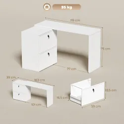 Escritorio Reversible en Forma de L con 2 Cajones Archivadores Diseño Moderno para Espacios Pequeños Oficina Blanco - Ogal.Es