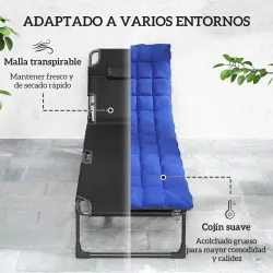Set de 2 Tumbonas Plegables con Reposacabezas Cojines Bolsillo Lateral y Respaldo Reclinable 5 Posiciones Azul - Ogal.Es