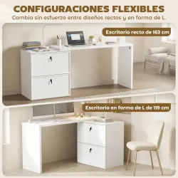 Escritorio Reversible en Forma de L con 2 Cajones Archivadores Diseño Moderno para Espacios Pequeños Oficina Blanco - Ogal.Es