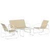 Conjunto Jardín Exterior de 4 Piezas con Sofá de 2 Plazas 2 Sillones Mesa de Vidrio Templado Tela Textilene Caqui - Ogal.Es