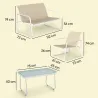 Conjunto Jardín Exterior de 4 Piezas con Sofá de 2 Plazas 2 Sillones Mesa de Vidrio Templado Tela Textilene Caqui - Ogal.Es