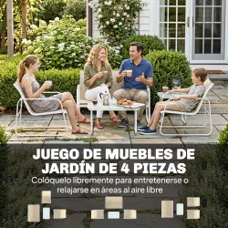 Conjunto Jardín Exterior de 4 Piezas con Sofá de 2 Plazas 2 Sillones Mesa de Vidrio Templado Tela Textilene Caqui - Ogal.Es
