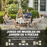 Conjunto Jardín Exterior de 4 Piezas con Sofá de 2 Plazas 2 Sillones Mesa de Vidrio Templado Tela Textilene Caqui - Ogal.Es