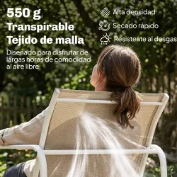 Conjunto Jardín Exterior de 4 Piezas con Sofá de 2 Plazas 2 Sillones Mesa de Vidrio Templado Tela Textilene Caqui - Ogal.Es
