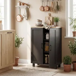 Aparador de Salón Estrecho de 2 Puertas Armario de Cocina con Estante Ajustable para Entrada 60x30x90 cm Negro - Ogal.Es