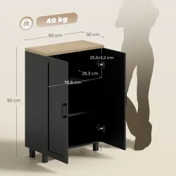 Aparador de Salón Estrecho de 2 Puertas Armario de Cocina con Estante Ajustable para Entrada 60x30x90 cm Negro - Ogal.Es
