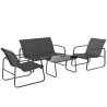 Conjunto Jardín Exterior de 4 Piezas con Sofá de 2 Plazas 2 Sillones Mesa de Vidrio Templado Tela Textilene Gris... - Ogal.Es