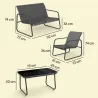 Conjunto Jardín Exterior de 4 Piezas con Sofá de 2 Plazas 2 Sillones Mesa de Vidrio Templado Tela Textilene Gris... - Ogal.Es